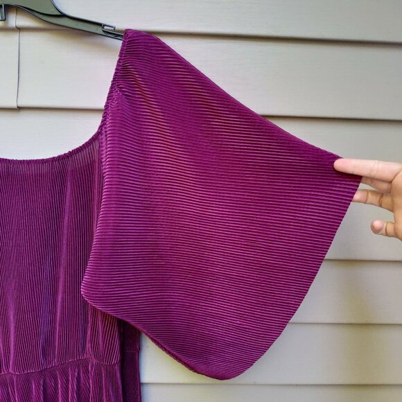 asos Plum Pleated Midi Dress NWT Accordion One-Sided Off-Shoulder Asymmetric - Picture 6 of 11